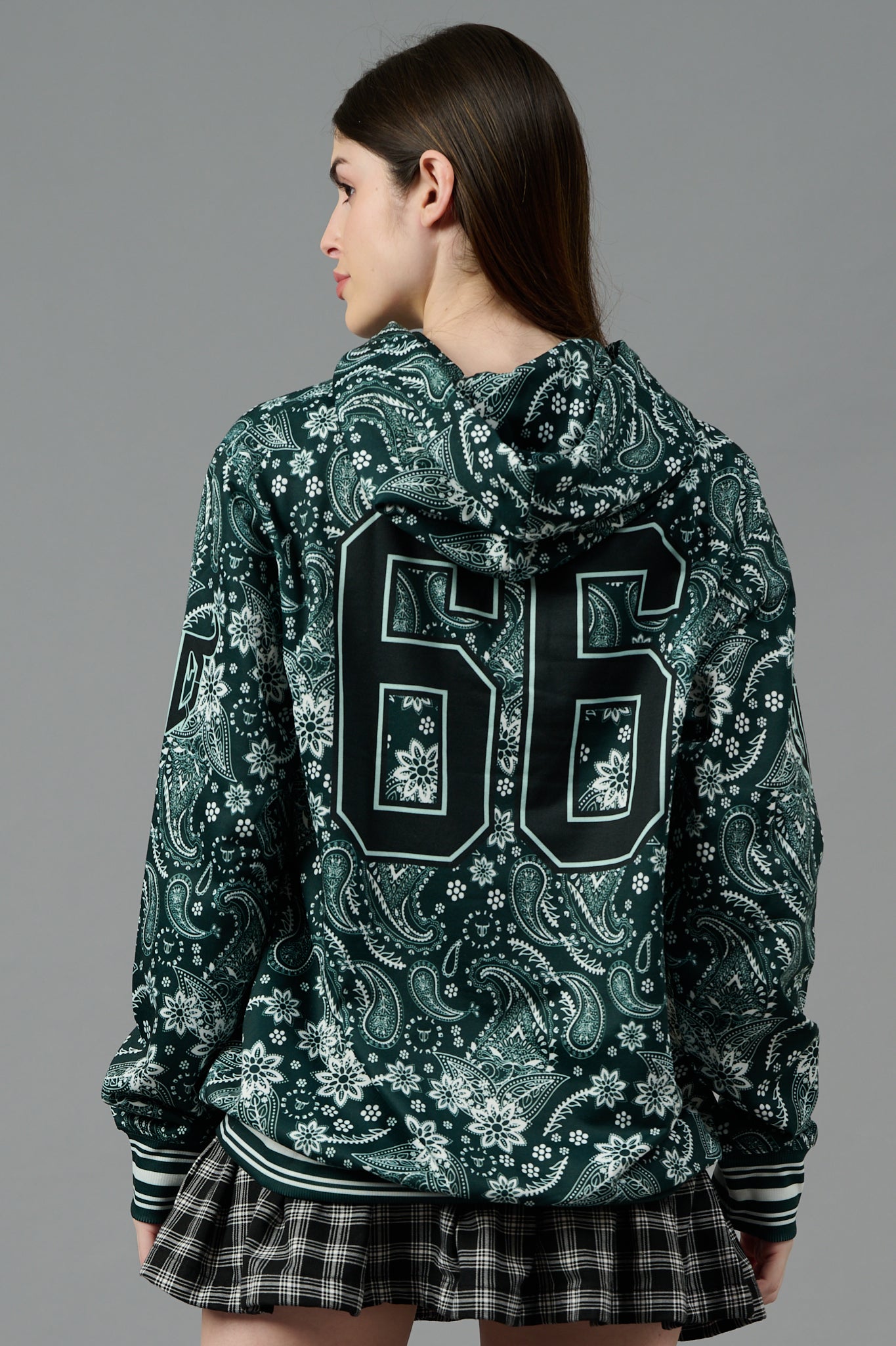 Go Devil 66 & Paisley Design Printed Dark Green Hoodie for Women