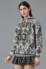 Go Devil 66 & Paisley Design Printed White Hoodie for Women