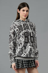 Go Devil 66 & Paisley Design Printed White Hoodie for Women