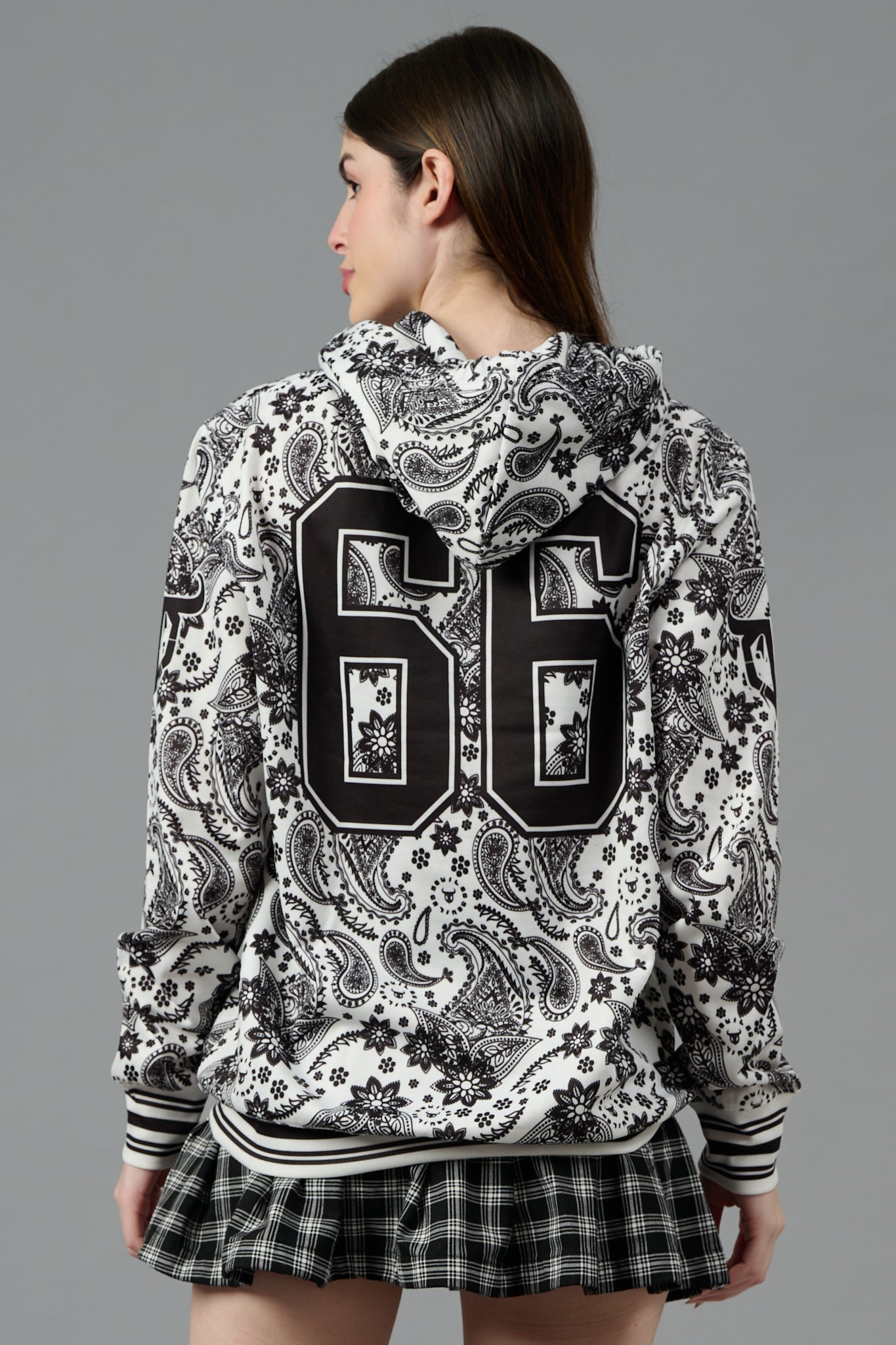 Go Devil 66 & Paisley Design Printed White Hoodie for Women