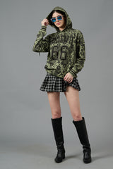 Go Devil 66 & Paisley Design Printed Green Hoodie for Women