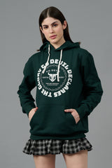 Go Devil Logo Printed Dark Green Hoodie for Women