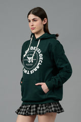 Go Devil Logo Printed Dark Green Hoodie for Women