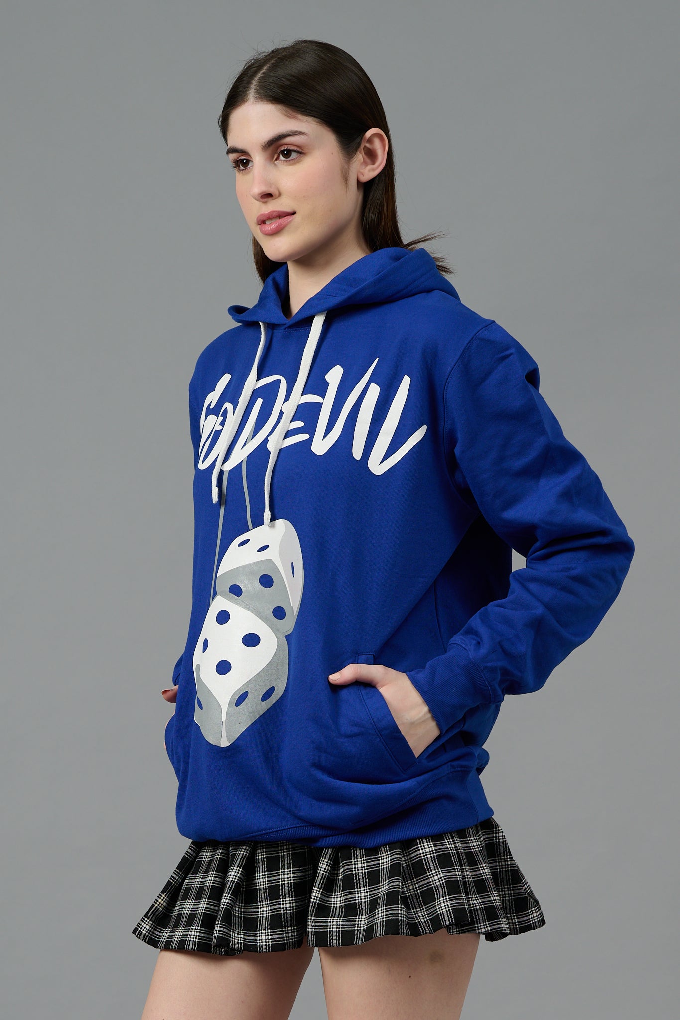 Go Devil Dice Printed Dark Blue Hoodie for Women