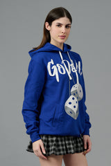 Go Devil Dice Printed Dark Blue Hoodie for Women