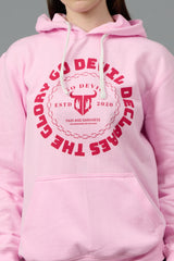 Go Devil Logo Printed Pink Hoodie for Women