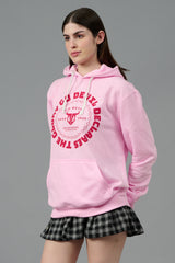 Go Devil Logo Printed Pink Hoodie for Women