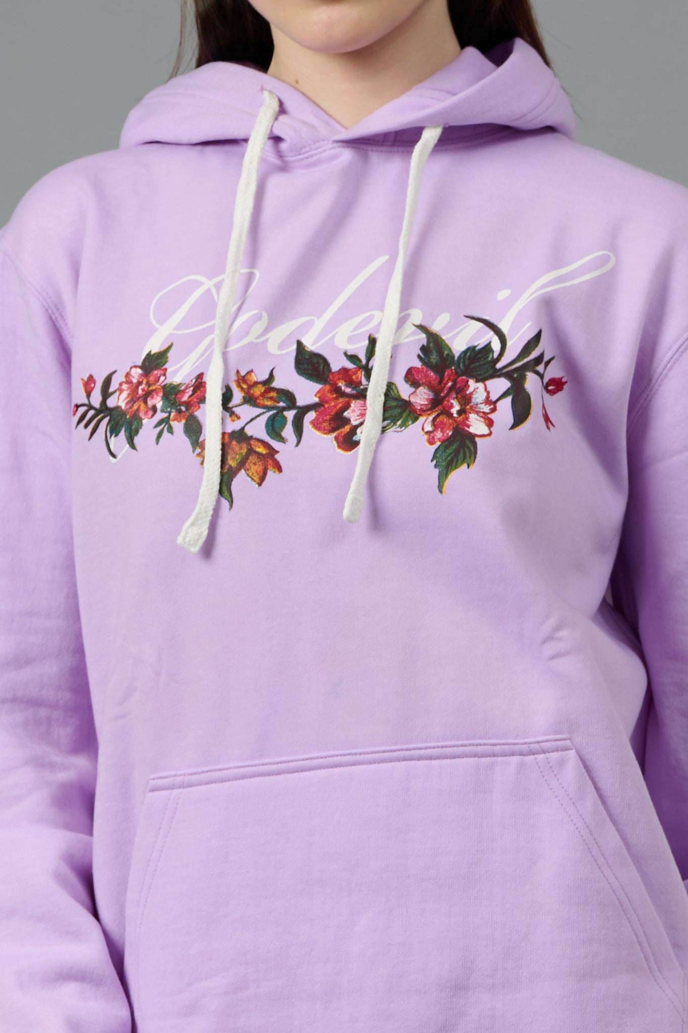 Go Devil with Flower Printed Purple Hoodie for Women