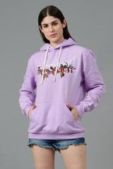 Go Devil with Flower Printed Purple Hoodie for Women