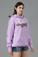 Go Devil with Flower Printed Purple Hoodie for Women