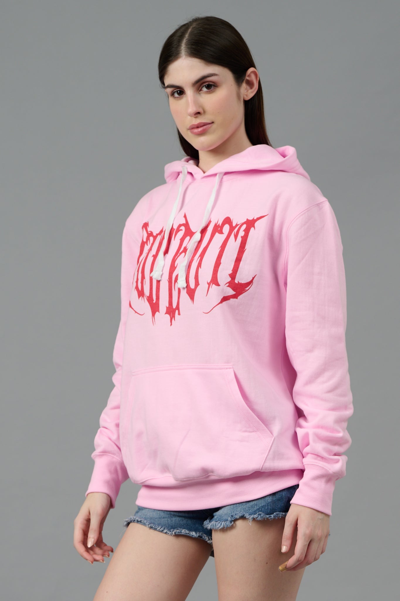 Designer Go Devil Printed Pink Hoodie for Women