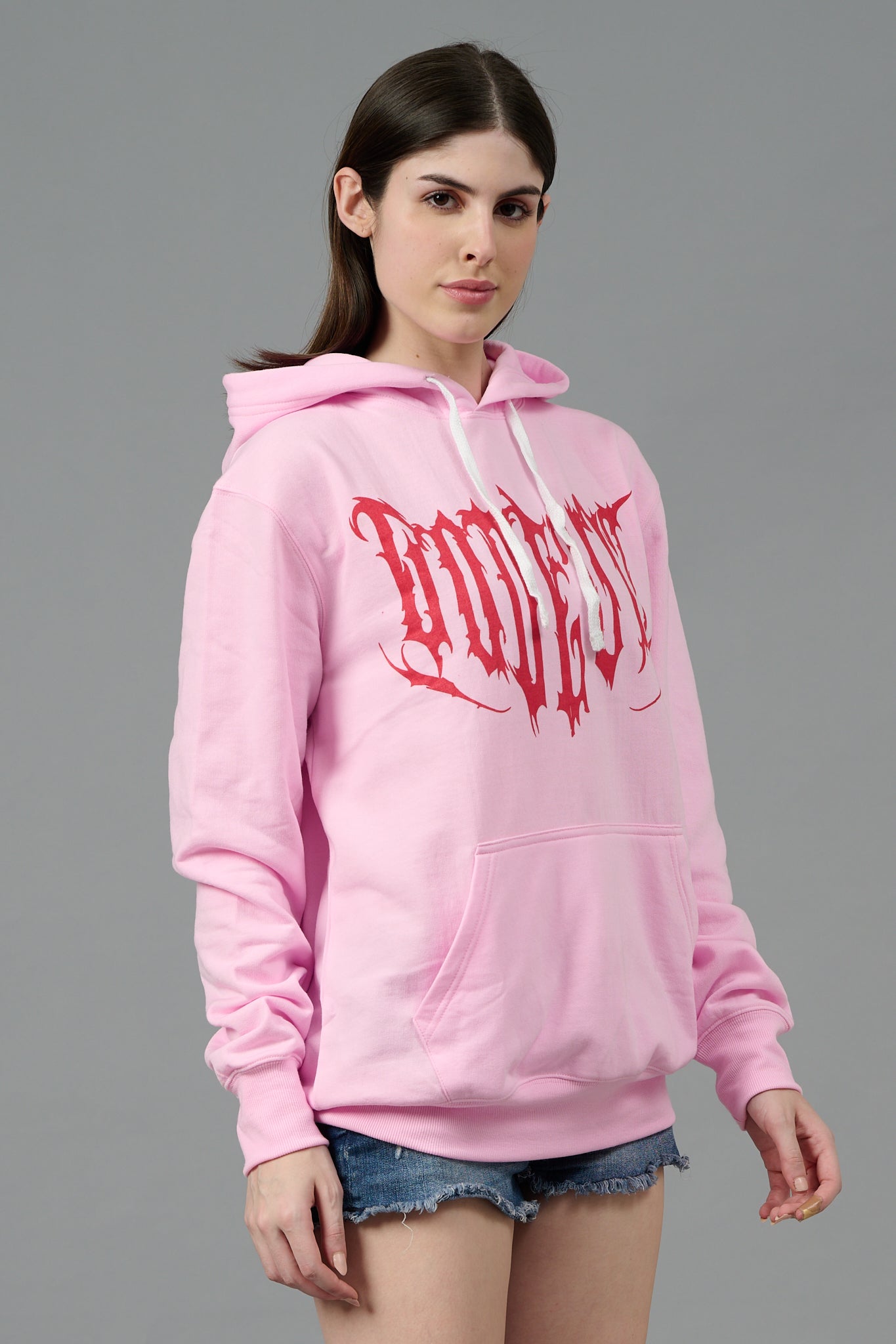 Designer Go Devil Printed Pink Hoodie for Women