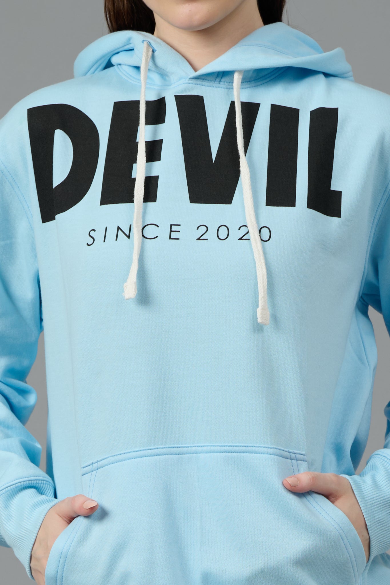 Go Devil Since 2020 Printed Blue Hoodie for Women