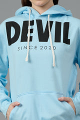 Go Devil Since 2020 Printed Blue Hoodie for Women