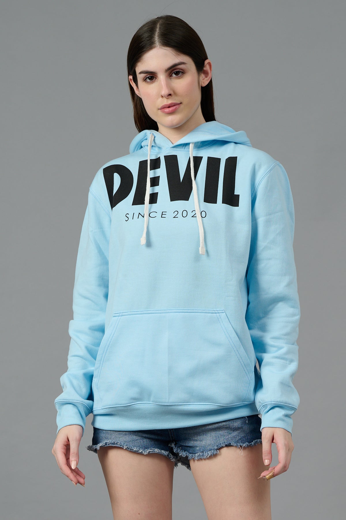 Go Devil Since 2020 Printed Blue Hoodie for Women