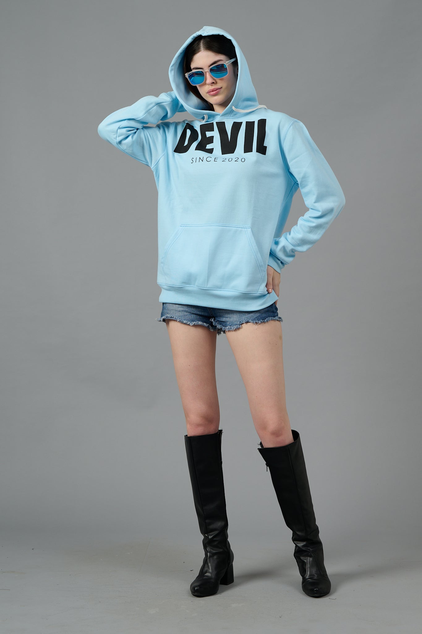 Go Devil Since 2020 Printed Blue Hoodie for Women