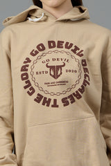 Go Devil Logo Printed Ivory Hoodie for Women