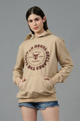 Go Devil Logo Printed Ivory Hoodie for Women