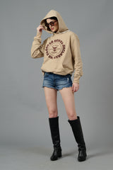 Go Devil Logo Printed Ivory Hoodie for Women