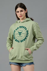 Go Devil Logo Printed Green Hoodie for Women