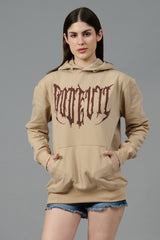 Designer Go Devil Printed Beige Hoodie for Women