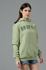 Go Devil Back Dice Printed Green Hoodie for Women