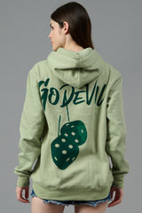 Go Devil Back Dice Printed Green Hoodie for Women