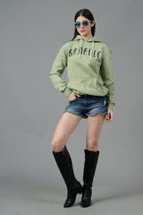 Go Devil Back Dice Printed Green Hoodie for Women