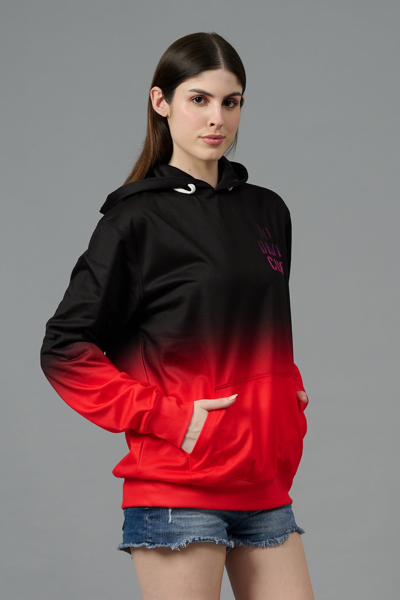 Go Devil Club Printed Black & Red Hoodie for Women