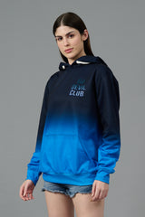 Go Devil Club Printed Black & Blue Hoodie for Women