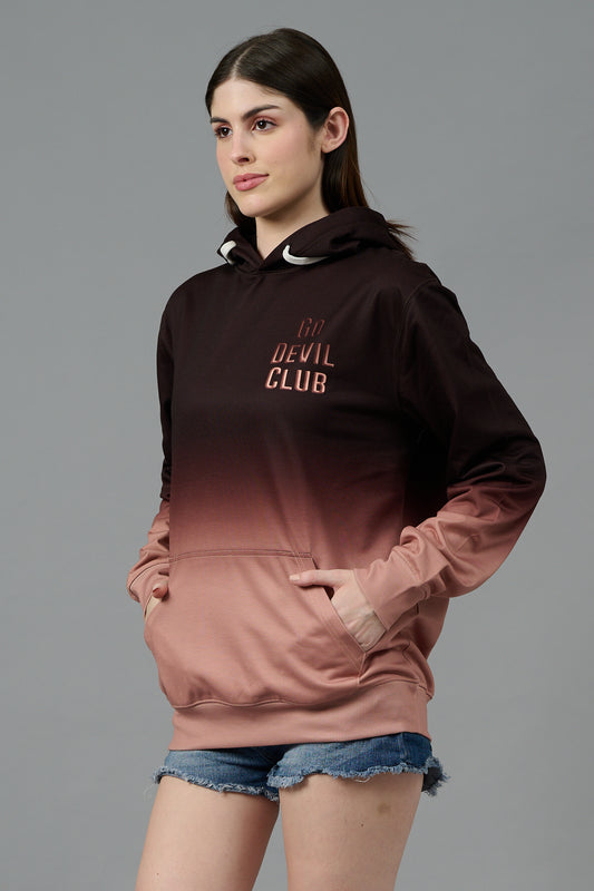 Go Devil Club Printed Rose Gold & Brown Hoodie for Women