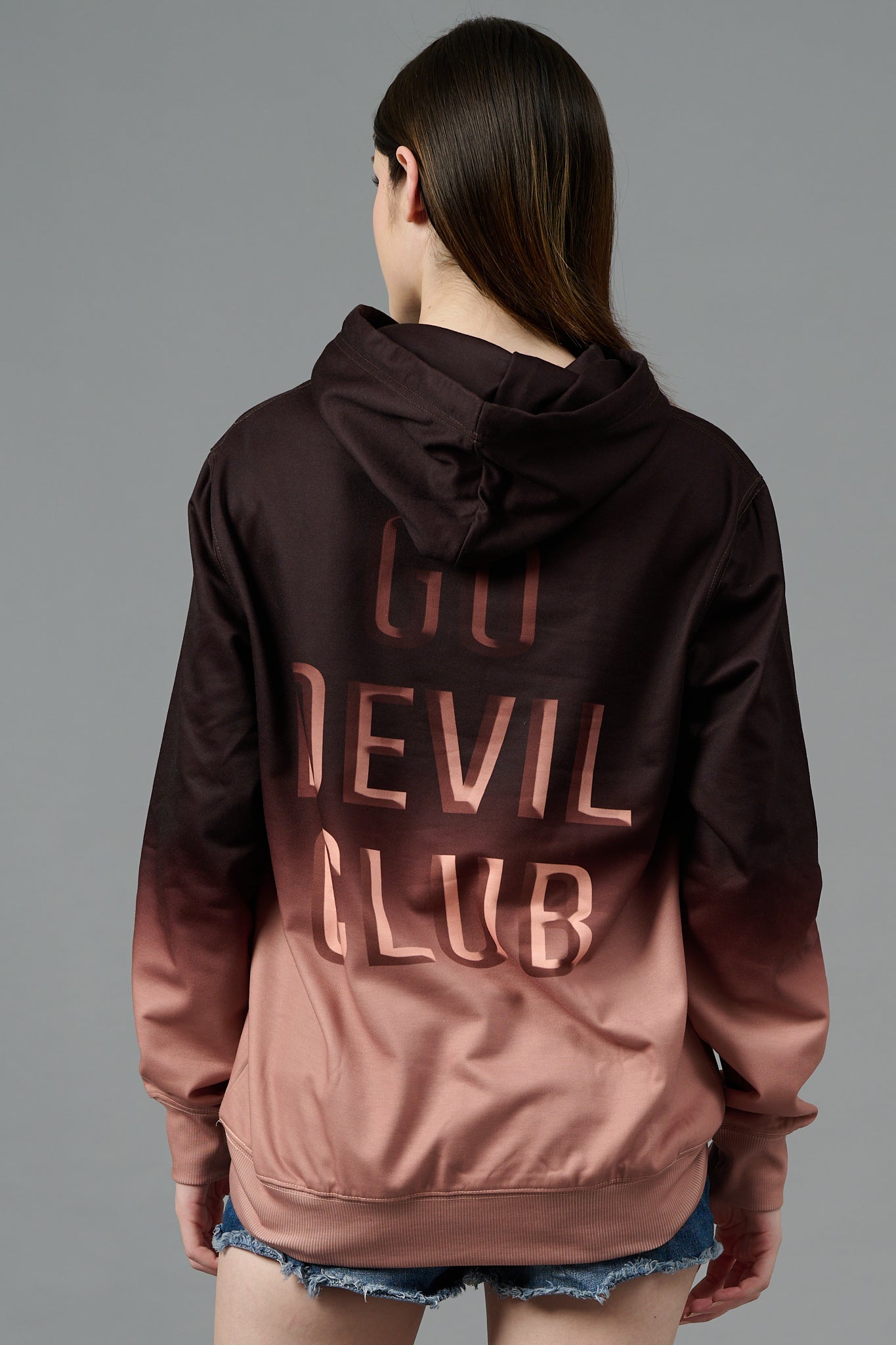 Go Devil Club Printed Rose Gold & Brown Hoodie for Women