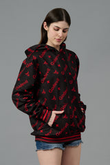 Go Devil All Over Print Red Black Hoodie for Women