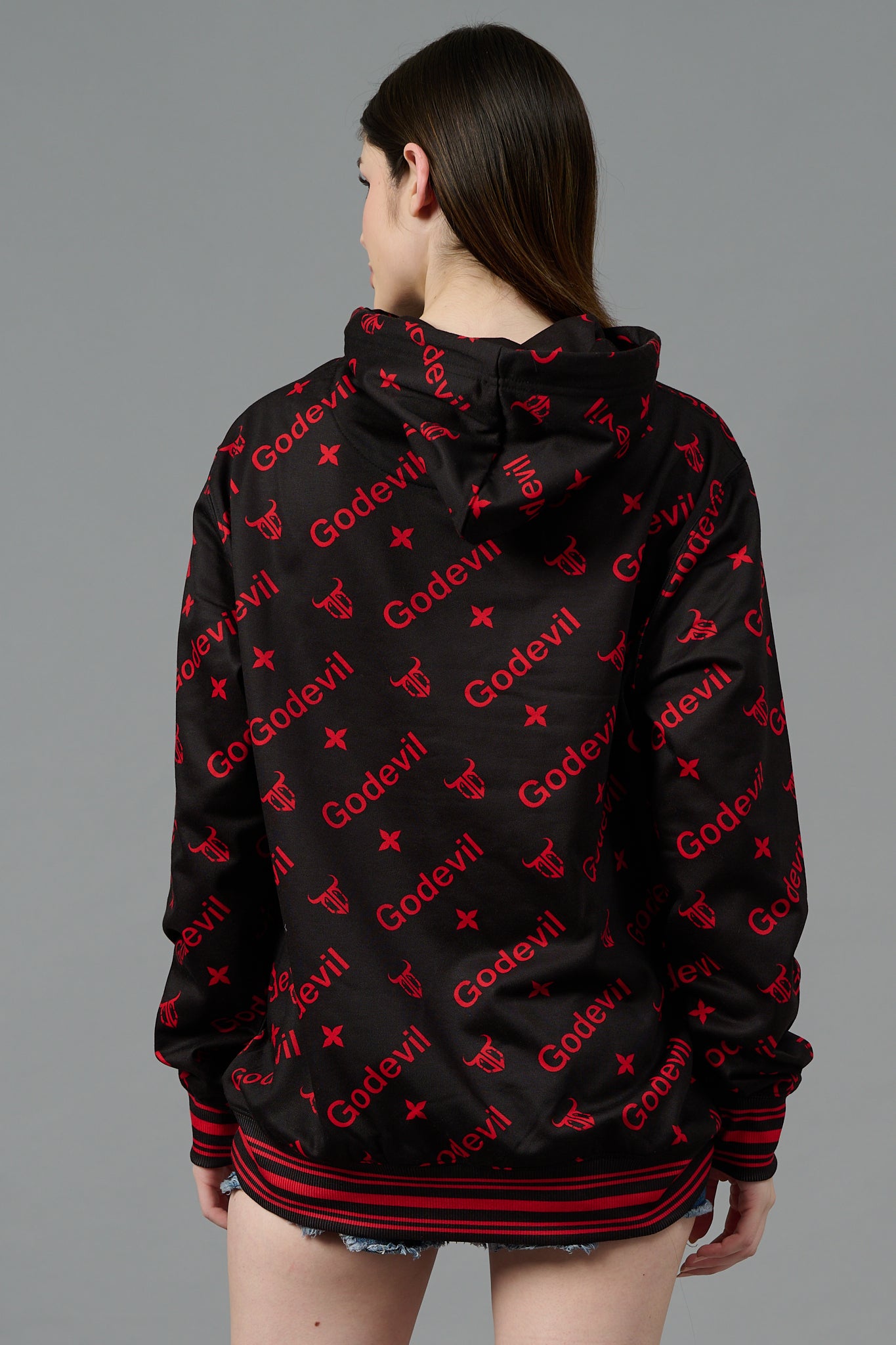 Go Devil All Over Print Red Black Hoodie for Women