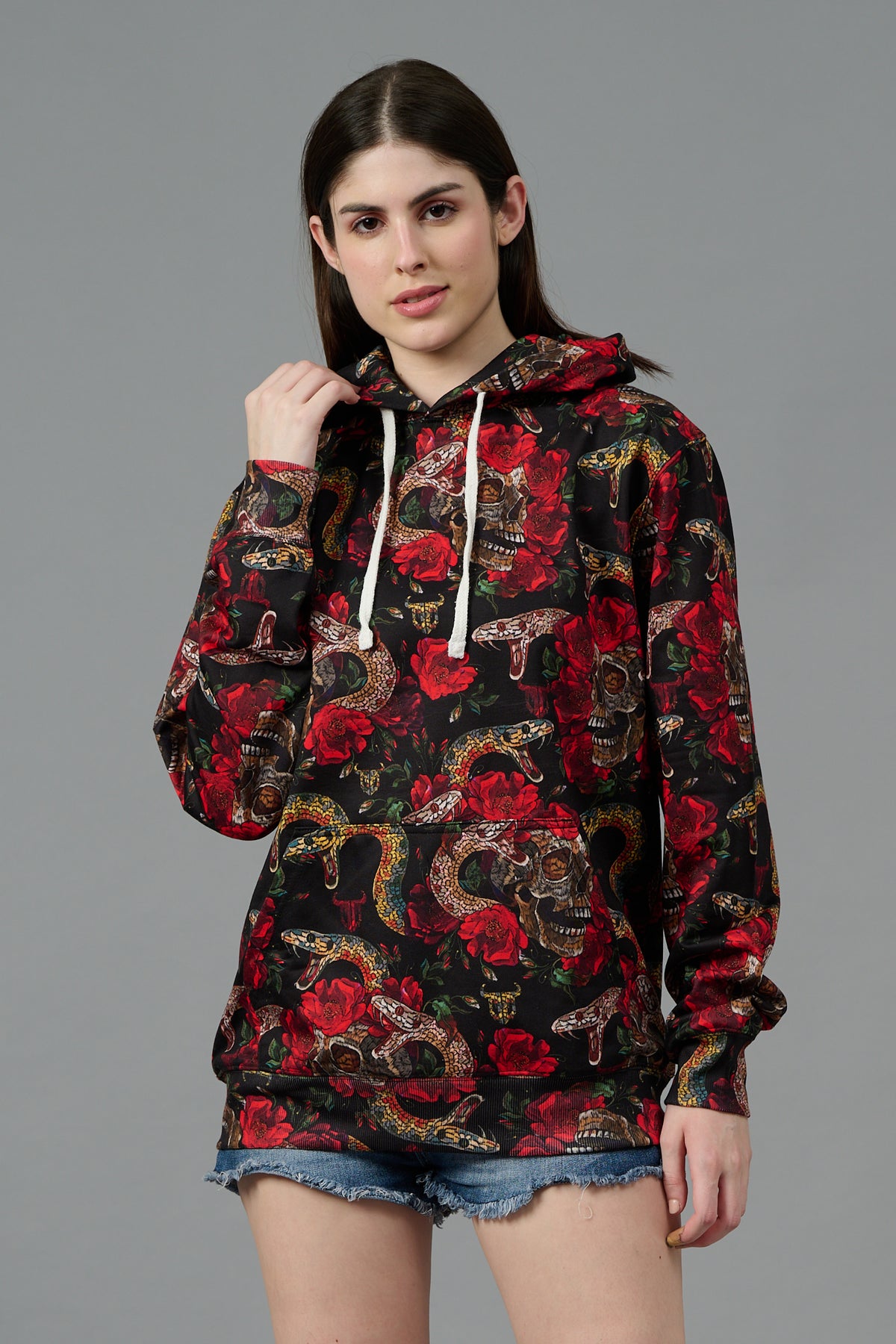 Rose with Snake Printed Hoodie for Women