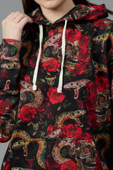 Rose with Snake Printed Hoodie for Women