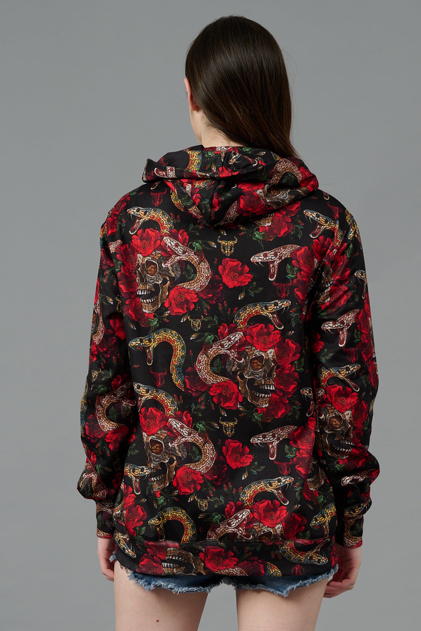 Rose with Snake Printed Hoodie for Women