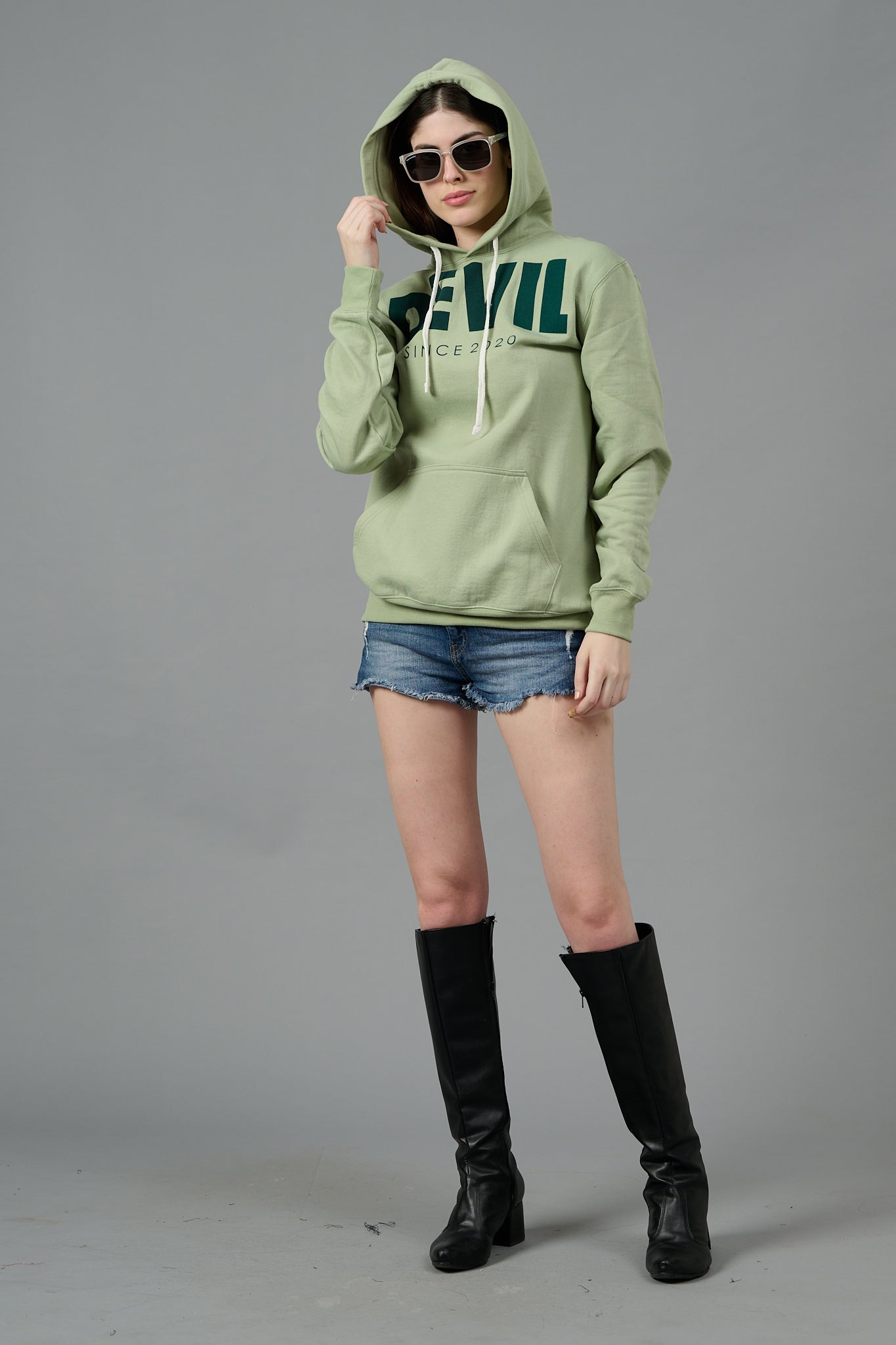 Go Devil Since 2020 Printed Green Hoodie for Women