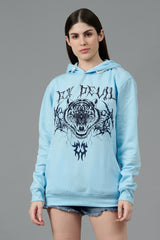 Go Devil (Tiger) Printed Blue Hoodie for Women