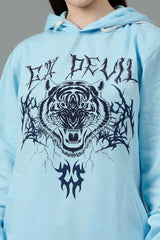 Go Devil (Tiger) Printed Blue Hoodie for Women