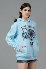 Go Devil (Tiger) Printed Blue Hoodie for Women