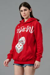 Go Devil Dice Printed Red Hoodie for Women