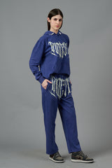 Go Devil Acid Wash Blue Hooded Co-ords Set for Women