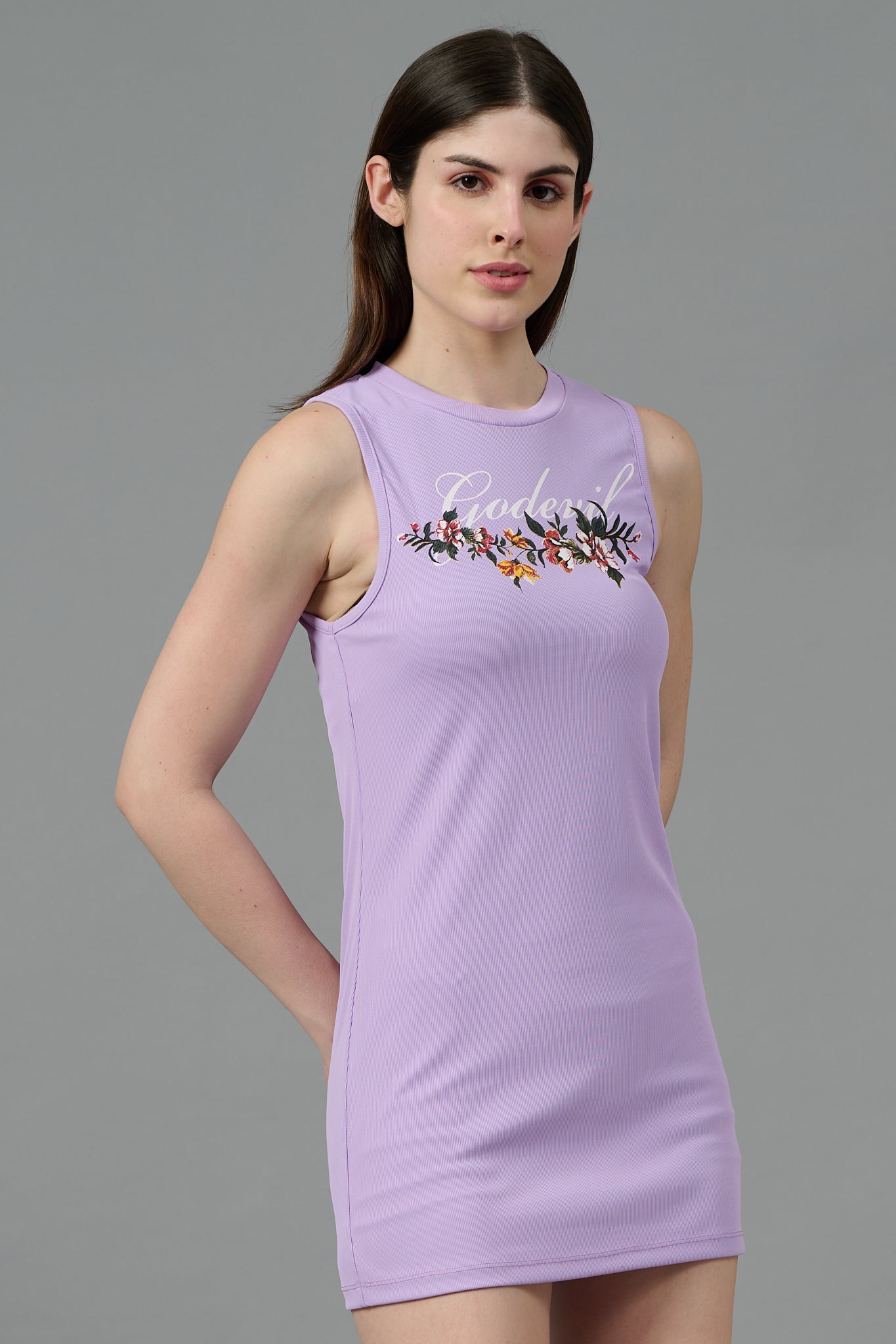 Go Devil with Flower Printed Purple Dress for Women