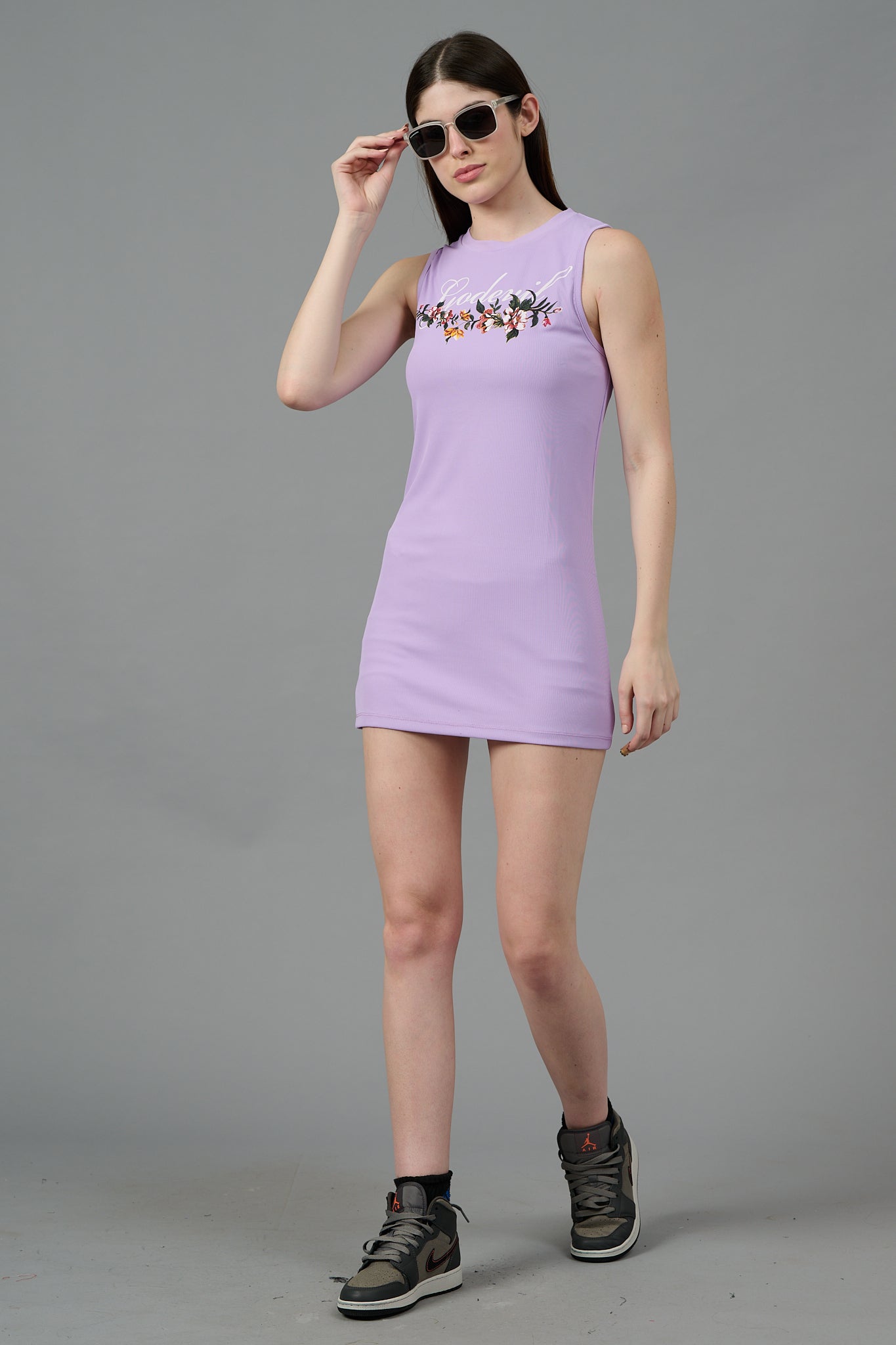 Go Devil with Flower Printed Purple Dress for Women