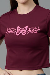 Butterfly Printed Wine Color Crop top for Women