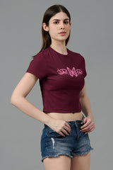 Butterfly Printed Wine Color Crop top for Women