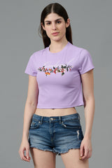 Go Devil with Flower Printed Purple Crop top for Women