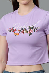 Go Devil with Flower Printed Purple Crop top for Women