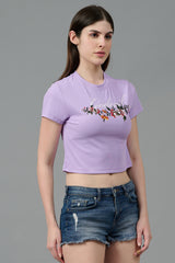 Go Devil with Flower Printed Purple Crop top for Women